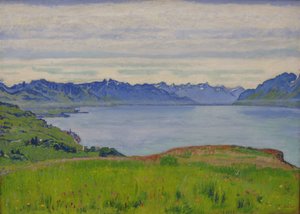 Landschaft am Genfersee mit Blick auf das Wallis von Ferdinand Hodler