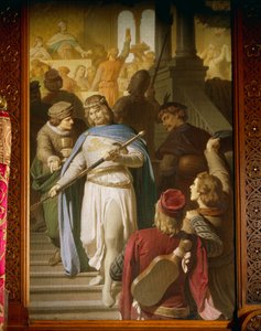 Die besten Dichter und Minnesänger kommen auf der Wartburg zusammen und werden von Landgraf Hermann für besonders feine Leistungen belohnt, aus der Tannhäuser-Saga, Speisesaal von Ferdinand II Piloty