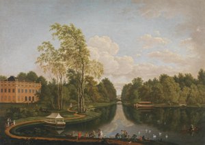 Blick über den Oberen Schönbuschsee nach Süden auf Schloss Schönbusch und den Kanal (Aschaffenburger Zyklus) von Ferdinand Kobell