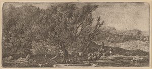 Hirten mit ihrer Herde, die einen Bach durchqueren von Ferdinand Kobell