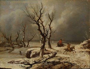 Winterlandschaft mit zwei Reitern