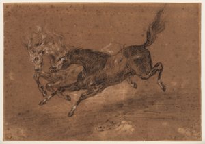 Laufende Pferde (recto); Nackter bärtiger Mann, sitzend (verso), ca. 1800-1899 von Ferdinand Victor Eugene (follower of) Delacroix