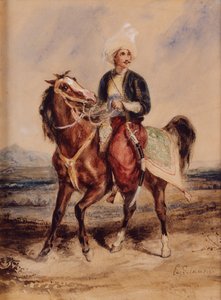 Ein arabischer Krieger zu Pferd in einer Landschaft