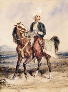 Ein arabischer Krieger zu Pferd in einer Landschaft von Ferdinand Victor Eugene Delacroix