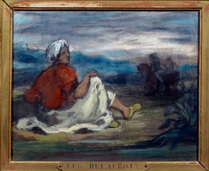 Ein Araber sitzt auf dem Land am Straßenrand. Pastellgemälde von Eugene Delacroix von Ferdinand Victor Eugene Delacroix