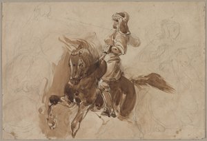Gepanzerte Figur zu Pferd recto, um 1828 von Ferdinand Victor Eugene Delacroix
