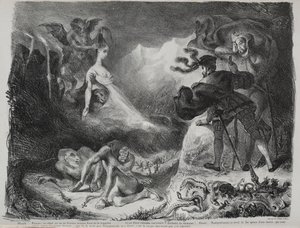 Illustrationen zu Faust: Marguerites Schatten erscheint Faust, 1828 von Ferdinand Victor Eugene Delacroix