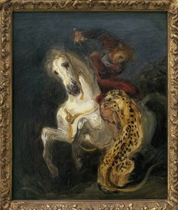 Jaguar greift einen Reiter an von Ferdinand Victor Eugene Delacroix
