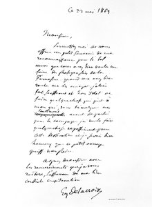 Brief unterschrieben von Eugene Delacroix, französischer Romantikkünstler, 1863