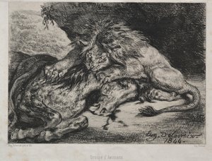Löwe verschlingt ein Pferd, 1844 von Ferdinand Victor Eugene Delacroix