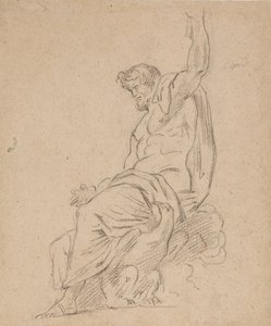 Recto: Sitzende Figur eines Mannes, möglicherweise Jupiter, auf einem Adler, der mit seiner linken Hand nach oben greift von Ferdinand Victor Eugene Delacroix