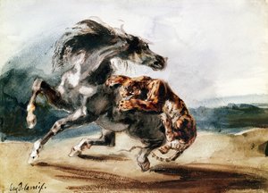 Tiger greift ein Wildpferd an