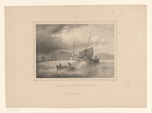 Gestrandete Brigg zwischen den hohen Wellen von Ferdinand Victor Perrot