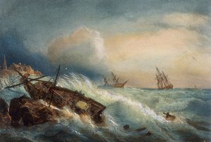 Schiffswrack an der Küste von Saint Nazaire, Farblithographie von Ferdinand Perrot von Ferdinand Victor Perrot
