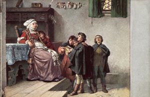 Martin Luther singt für Frau Cotta, als er Student in Eisenach, Deutschland, war, 1499 von Ferdinand Wilhelm Pauwels