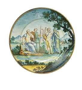 Siena-Teller, mit Herkules, der Alcestis vor König Admetus bringt, ca. 1745 von Ferdinando Maria Campani