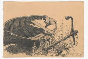 Leckes Boot und Anker am Ufer von Ferdynand Ruszczyc
