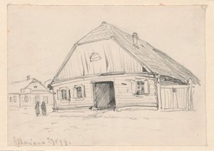 Gasthaus Jankielowa in Oszmiana; recto: Skizze eines unbestimmten Motivs von Ferdynand Ruszczyc