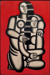 Zwei Figuren vor rotem Grund