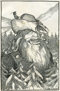 Fabeln: der Riese. Illustration von Filiberto Scarpelli für 