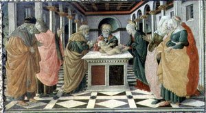 Die Darstellung im Tempel, Predella-Tafel zum Geburt Christi Altarbild im Museo Civico