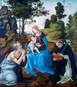 Die Jungfrau und das Kind mit den Heiligen Hieronymus und Dominikus, ca. 1485