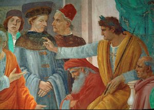 Die Disputation zwischen den Heiligen Petrus, Paulus und dem Zauberer Simon Magus in Anwesenheit von Kaiser Nero