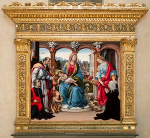 Jungfrau mit Kind und Johannes dem Täufer, St. Martin und St. Katharina von Alexandria. Nerli-Altarbild von Filippino Lippi