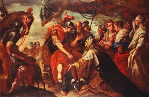 Coriolanus wird von seiner Familie überredet, die Belagerung Roms aufzuheben, ca. 1660-61