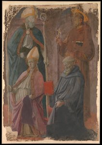 Heilige Augustinus und Franziskus, ein Bischofheiliger und Heiliger Benedikt von Filippo Lippi