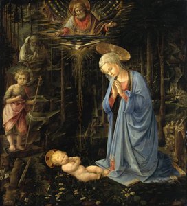 Die Jungfrau, die das Kind anbetet / Die Anbetung im Wald, Die Heilige Familie mit dem jungen St. Johannes von Filippo Lippi
