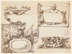 Ein Wappen, eine Trophäe, ein Etikett, ein dekoratives Motiv für ein Fries von Filippo Marchionni