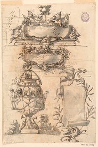 Zwei Wappenschilder, dekorative Vase und eine Schriftrolle von Filippo Marchionni