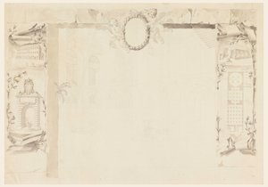 Unvollendeter Entwurf für ein Gedenkblatt zur Errichtung einer päpstlichen Fabrik (Magazin von Annona), 1760–69