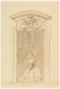 Fenstergehäuse und Hälfte einer Figur eines Türken