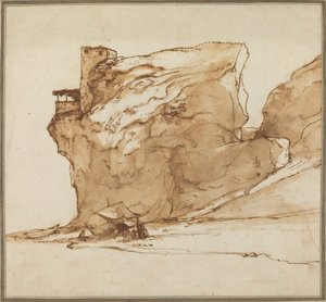 Landschaft mit großem Felsen von Filippo Napoletano