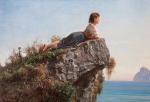 Das Mädchen auf dem Felsen in Sorrent von Filippo Palizzi