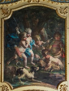 Dekoratives Paneel, das Putten darstellt, Jagdschloss von Stupinigi, von Filippo Juvarra (1678-1736)