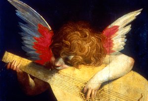 Geflügelter Putto spielt eine Laute, 16. Jahrhundert von Fiorentino Rossi