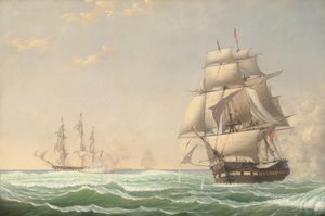 Die Fregatte der Vereinigten Staaten "President" im Kampf mit dem britischen Geschwader, 1815 von Fitz Henry Lane