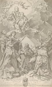 Schutzheilige von Bologna blicken zur Jungfrau, die in den Wolken sitzt..., 1640-50