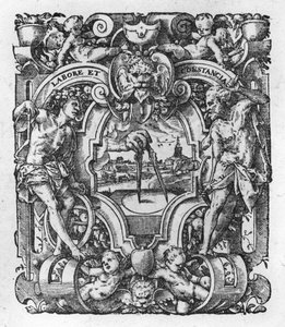 Christophe Plantins Druckmarke, Illustration aus Werken von Tacitus, 1607 von Flemish School