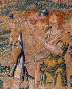 Flämischer Wandteppich. Hannibals Bruder Hasdrubal von den Römern gefangen genommen. Atelier von Oudenaarde. 347x407cm. Inv 00005. von Flemish School