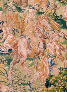 Flandrischer Wandteppich. Serie Das Buch Judith. Das Festmahl des Holofernes. Sechster Wandteppich in der Serie. Herstellung: Niederlande, Brüssel(?). Zweite Hälfte des 16. Jahrhunderts.