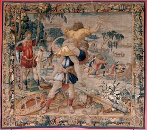 Flämischer Wandteppich. Serie Die Arbeiten des Herkules. Herkules und Antäus. Ca. 1528. von Flemish School