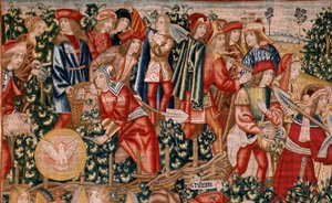 Serie Das Gleichnis von den Arbeitern im Weinberg. Die Zahlung des Denars. Zweiter Wandteppich der Serie. Herstellung Brüssel, Pieter van Aelsts Werkstätten (?). Ca 1500. von Flemish School
