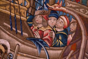 Serie Die Portugiesen in Indien: Die Ankunft in Calicut (De Aankomst in Calicut, Llegado de Vasco de Gama a Lisboa). Ca. 1510. Sammlung Caixa Geral de Depósitos, Lissabon. (Detail)