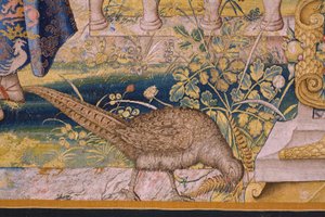 Flämischer Wandteppich. Serie Vertumnus und Pomona: Vertumnus verwandelt in einen Bauern. Atelier Willem de Pannemaker. Ca. 1545-1550. (Detail) von Flemish School