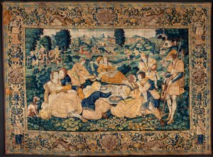 Flämischer Wandteppich. Das ländliche Mahl (Het landelijk maal). Atelier von Oudenaarde. 331x465cm. Iinv (83073)-8 / 00008. 17. Jahrhundert. von Flemish School