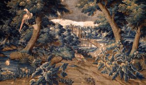 Flämischer Wandteppich. Verdure. Ende 17. Anfang 18. Jahrhundert. Eigentum der Kirche Sint-Walburgakerk Oudenaarde (Dekenij van de Sint-Walburga) (Detail)